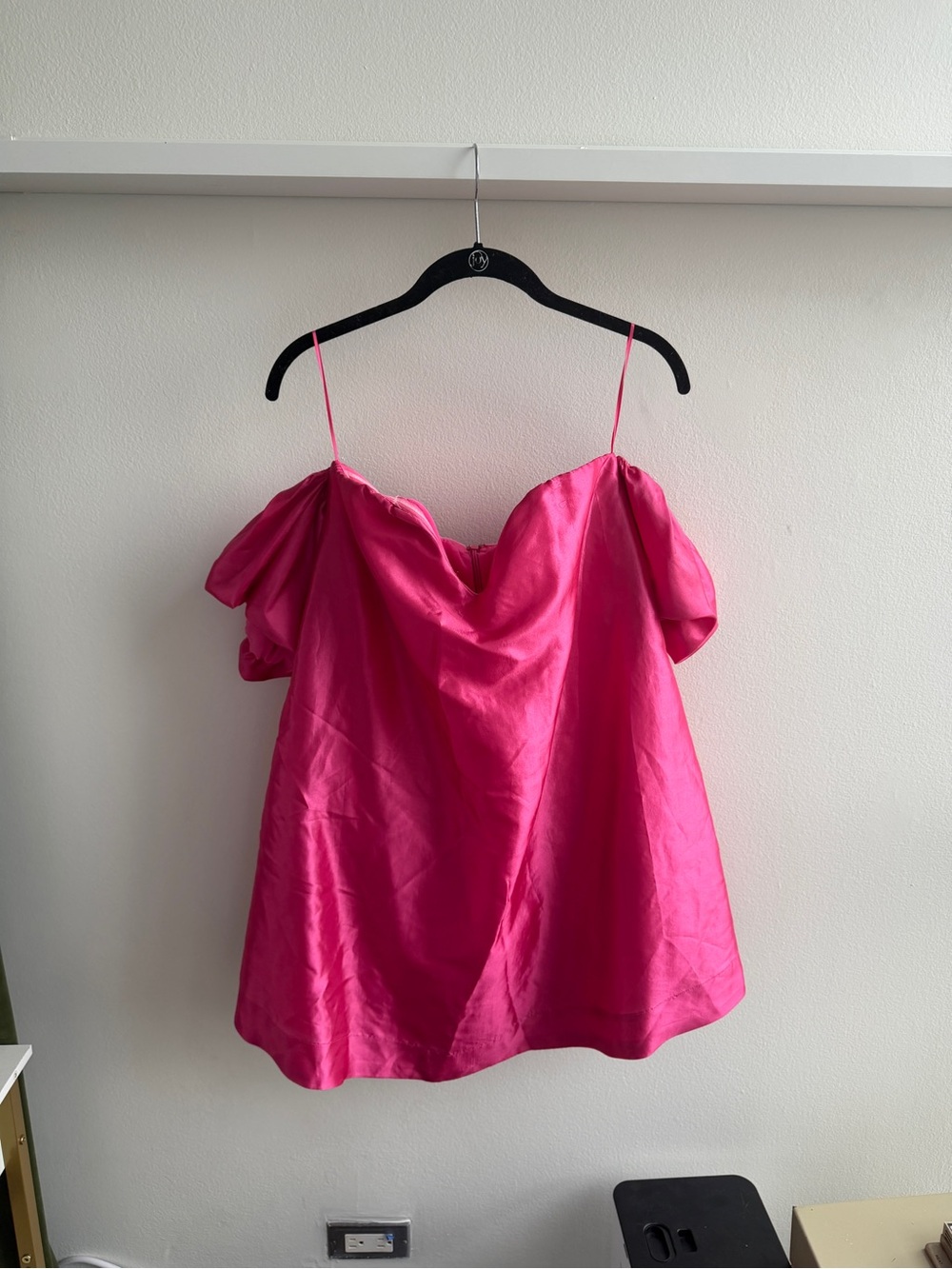Pink Off-Shoulder Mini Dress with Spaghetti Straps
